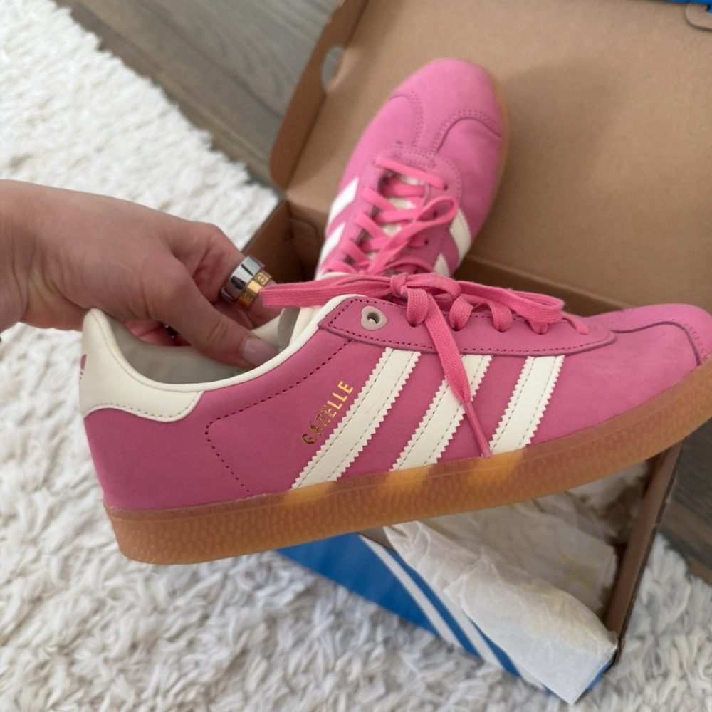 adidas Gazelle Pink and White Sneakers